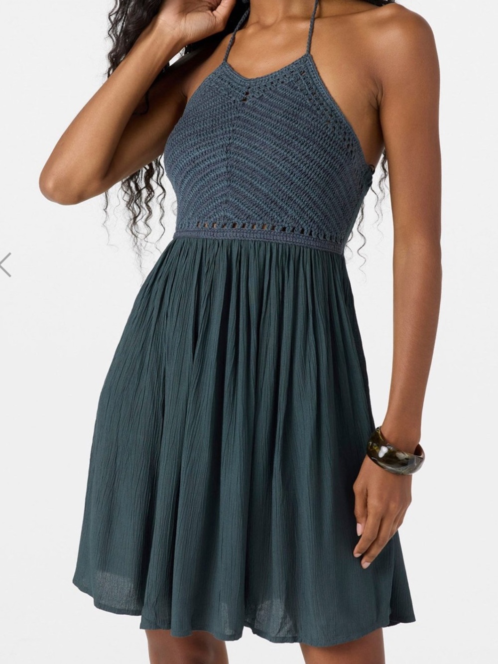 O'Neill Dark Teal Crochet Halter Mini Dress
